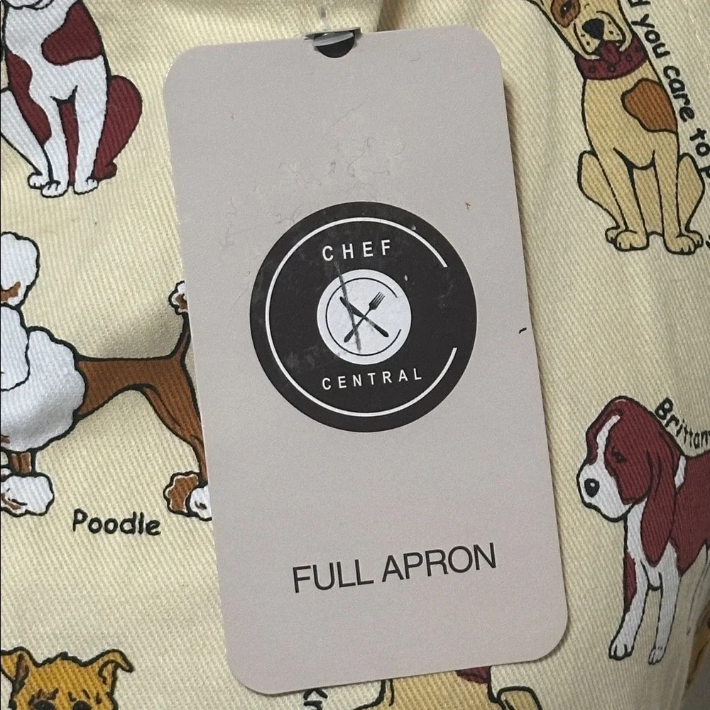 Chef Central Canines Full Apron Cotton Dog Breed Print Cream Burgundy New